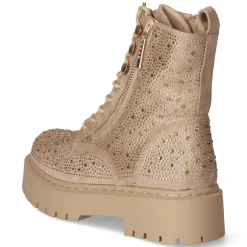 Schnürstiefeletten - beige micro/ stones